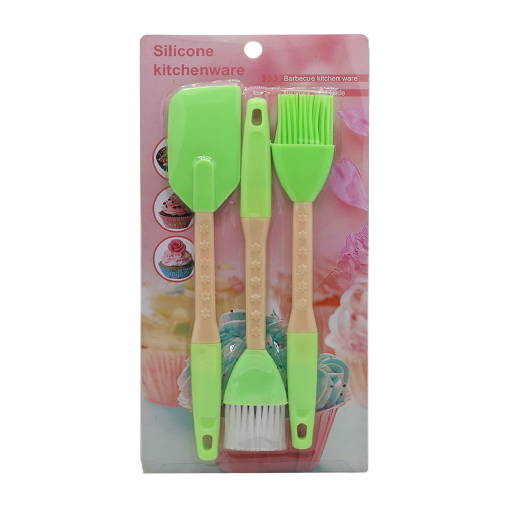 Silicone Hand Whisk And Pastry Brush With Wooden Handle 3Pcs Set