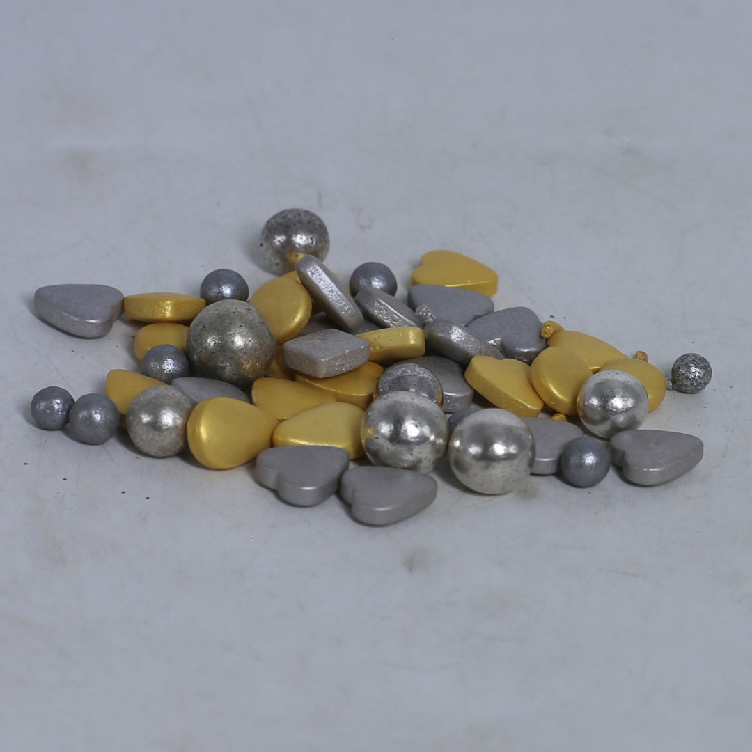 MR Bake Pearls,Hearts –  Silver & Golden (Mix Size) – 90g Jar