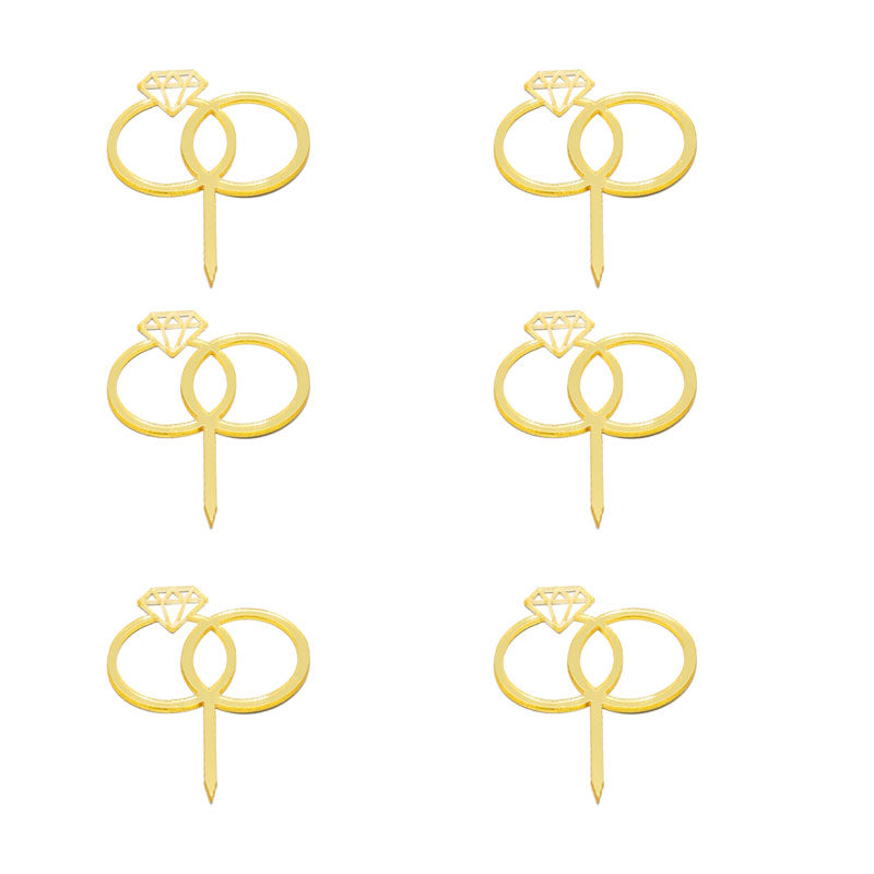 6Pcs Cake Topper With Ring Design Golden