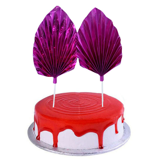 Palm Leave Shiny Pink Cake Topper 2Pcs Set