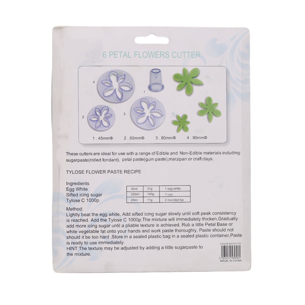 6 Petal Flower Plastic Cutter 4Pcs Set