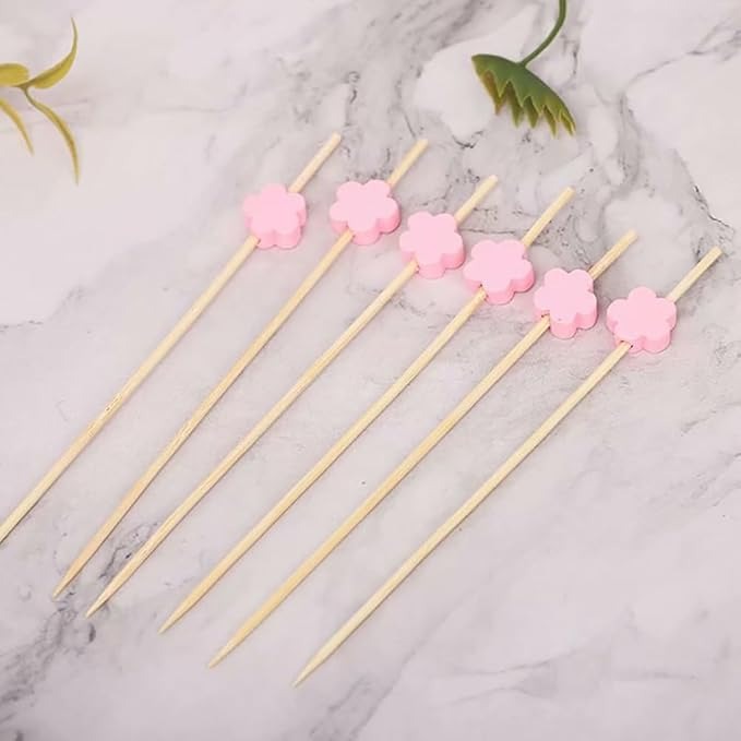 Bamboo Cocktail Picks With Decorative Top 100Pcs Pack