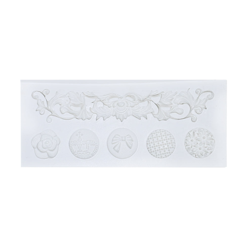 Baroque Scroll Relief Cake Border Silicone Fondant Mold 6 Cavity