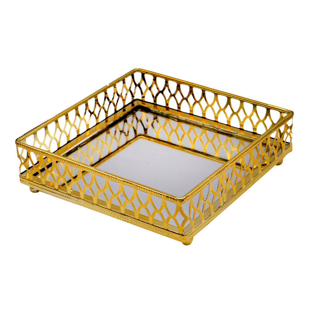 Decorative Cosmetics Organizer Square Mirror Tray