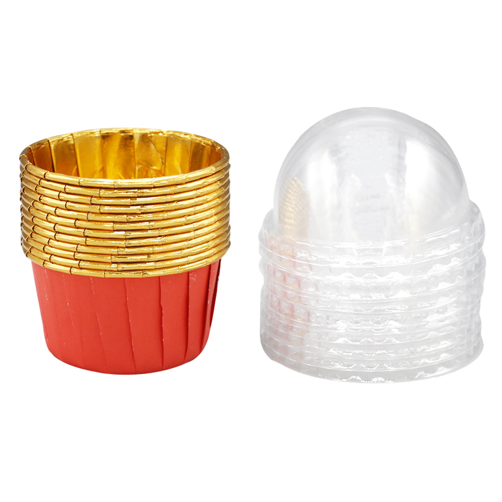 12Pcs Red Foil Cupcake liner With Plastic Cap
