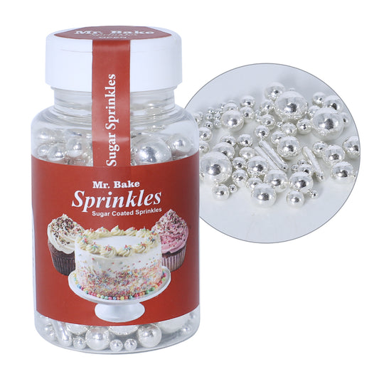 MR Bake Silver Pearls And Rod Sprinkles (Mix Size) – 90g Jar
