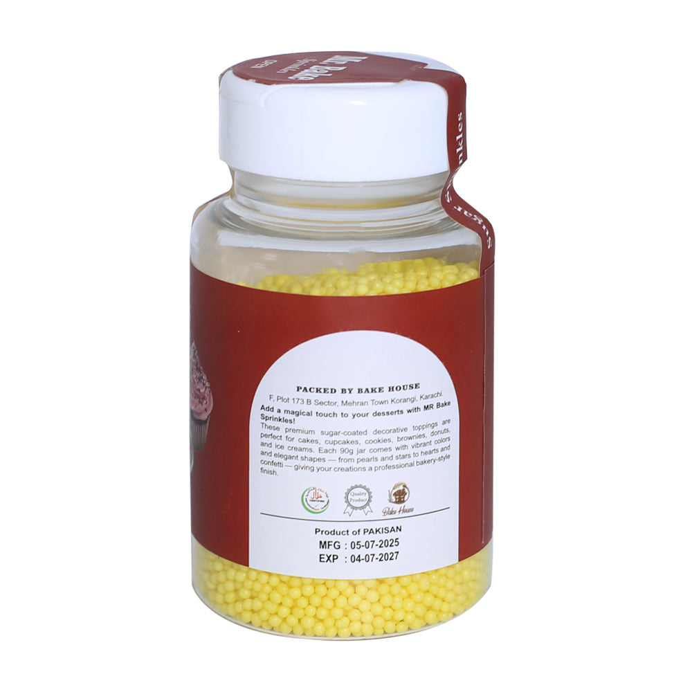 MR Bake Mini Yellow Pearls Sprinkles – 90g Jar