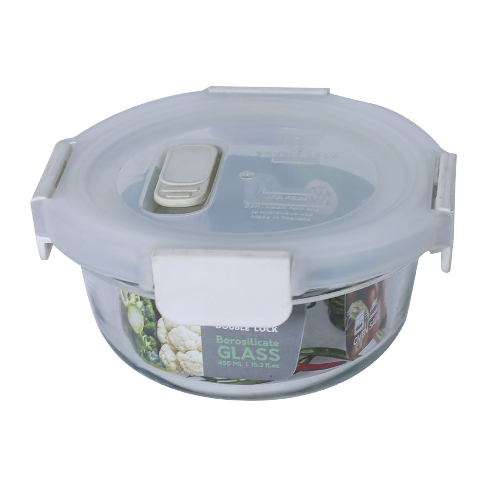 DL Airtight Borosilicate Glass Round Storage Box 450ml