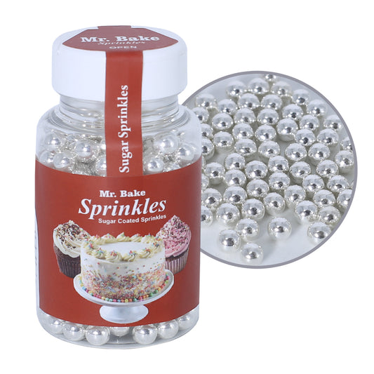 MR Bake Shiny Silver Edible Pearl - Medium - 90g Jar