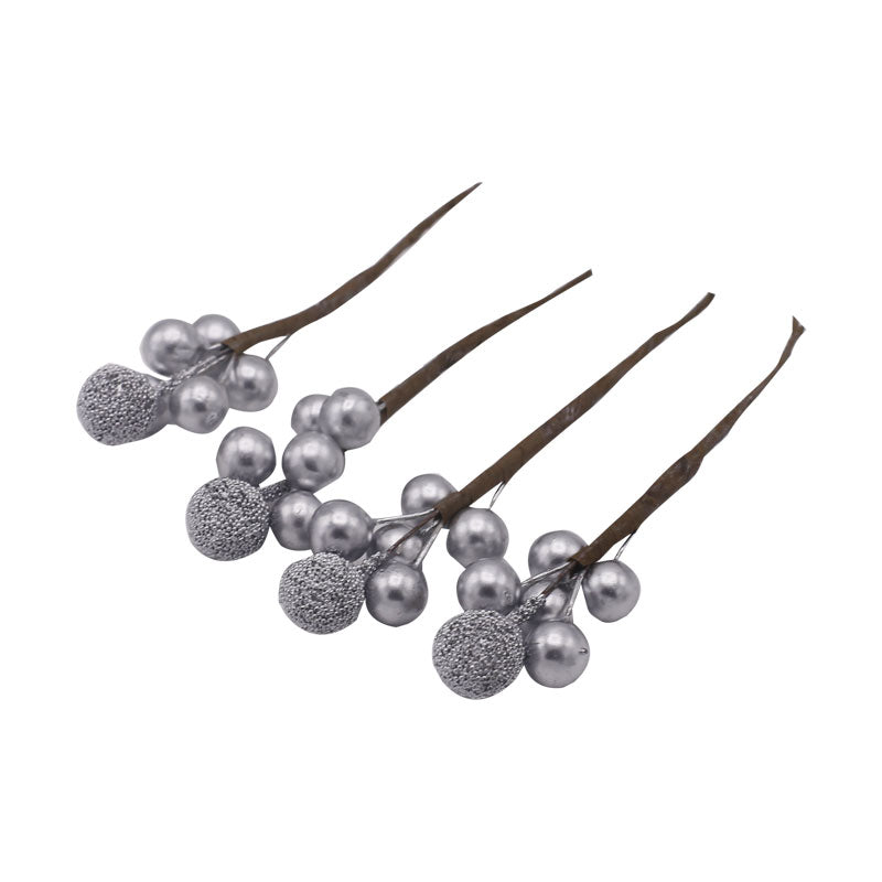 Silver Berries Stick Cake Topper 4pcs Set