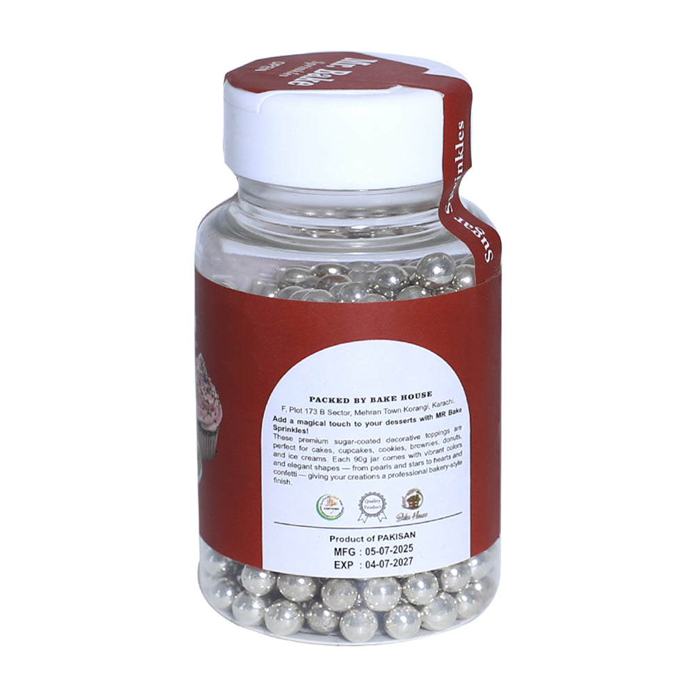 MR Bake Large Shiny Silver Pearls Sprinkles – 90g Jar