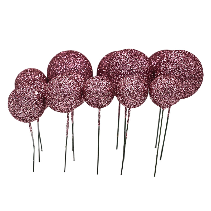 Glitter Pink Ball Cake Topper 20Pcs Set