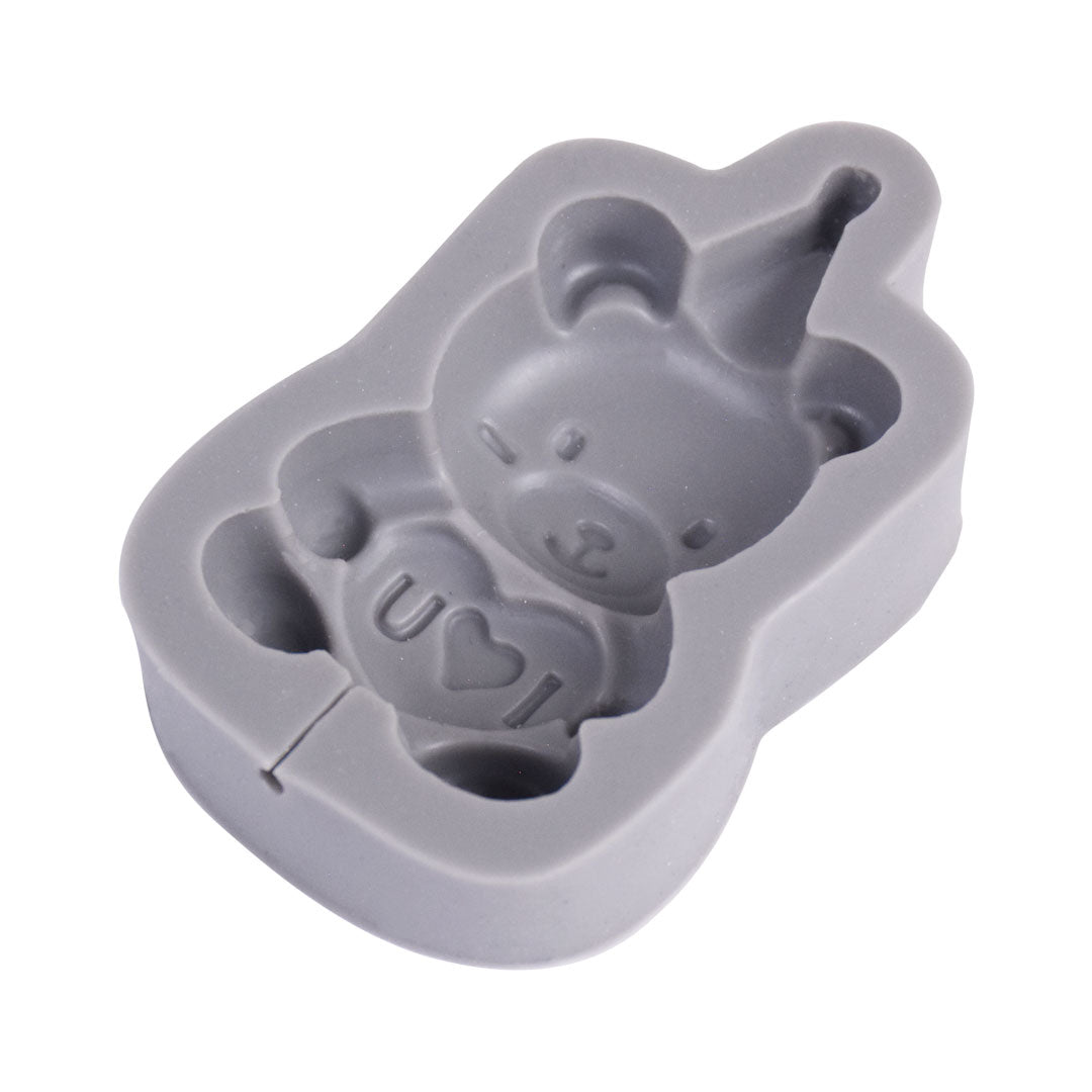 3D Teddy Bear With Birthday Cap Lollipop Mold