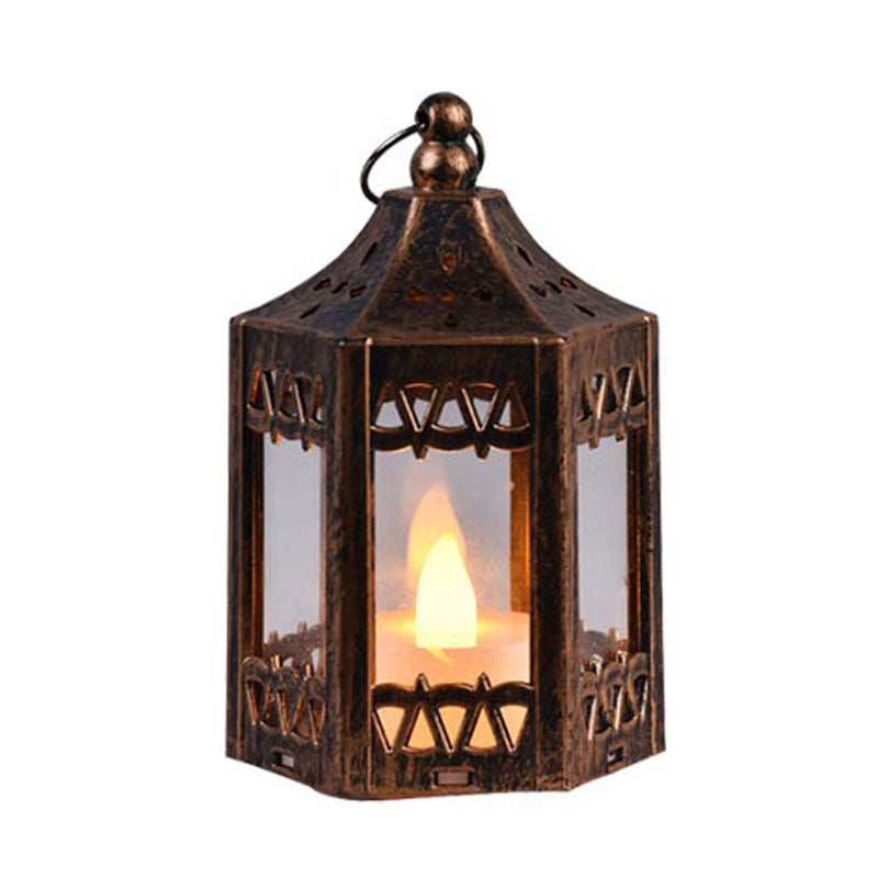 LED Candle Hexagon Hut Small Lantern Hanging and Centerpiece Decor
