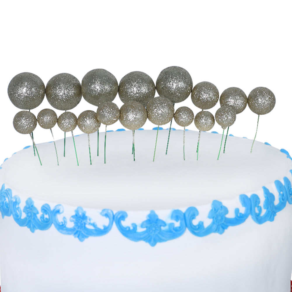 Glitter Silver Shade Ball Cake Topper 20Pcs Set