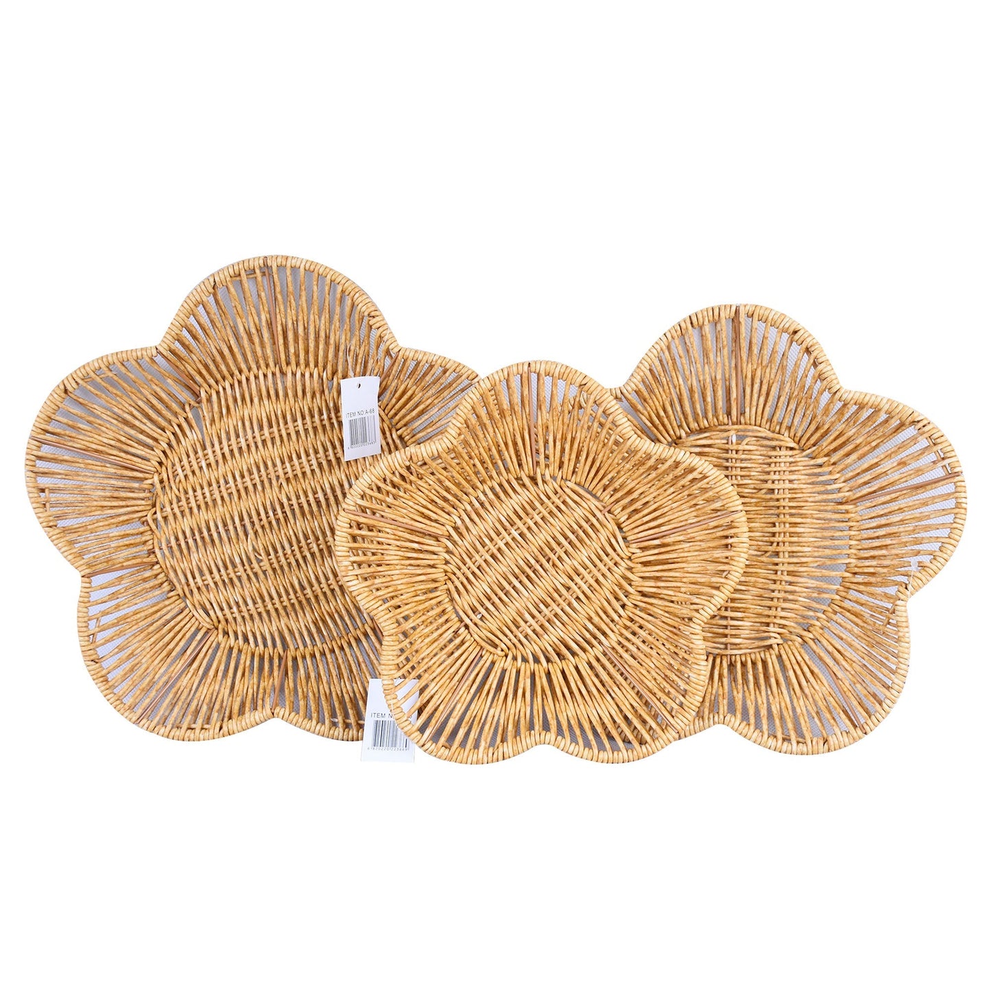 Plastic Woven Flower Flat Tray 3Pcs Set