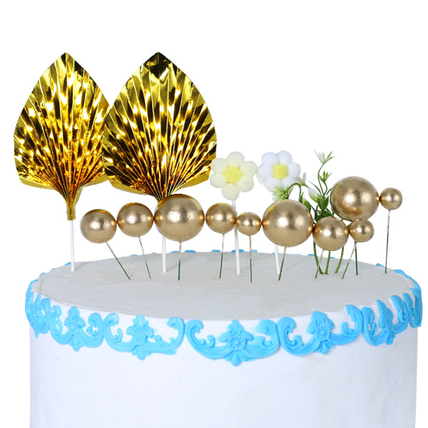 Copper Faux Ball Topper With Palm Leave, And Flower 14Pcs Set