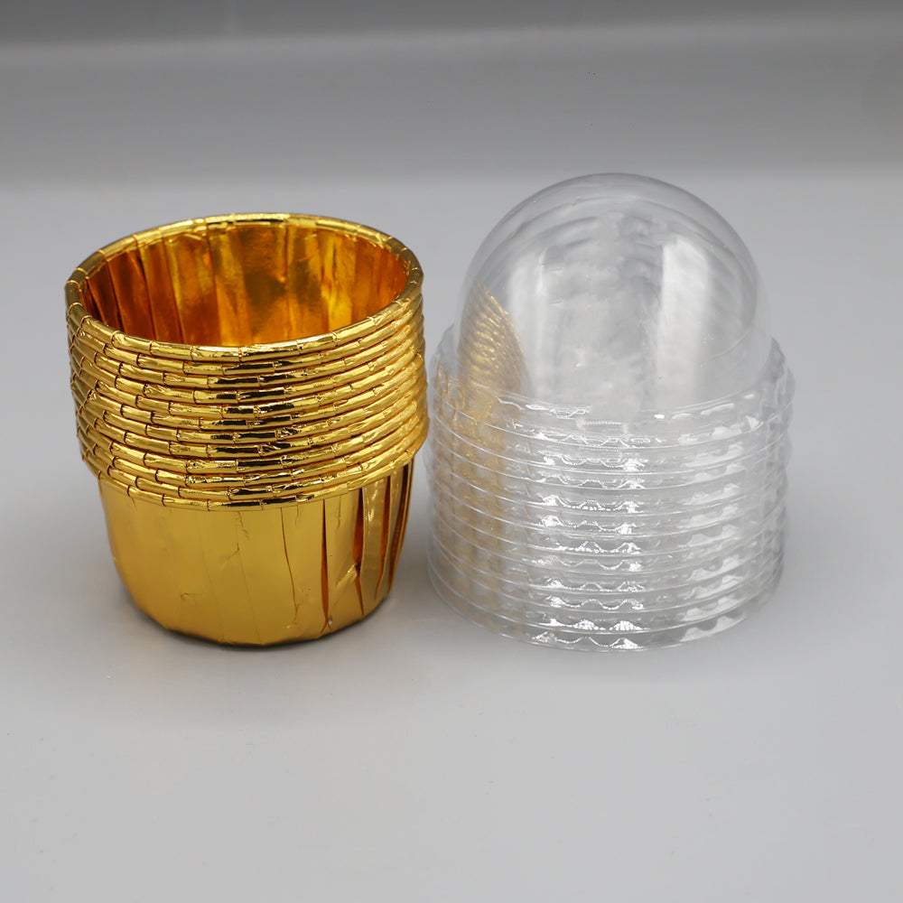 12Pcs Golden Foil Cupcake liner With Plastic Cap