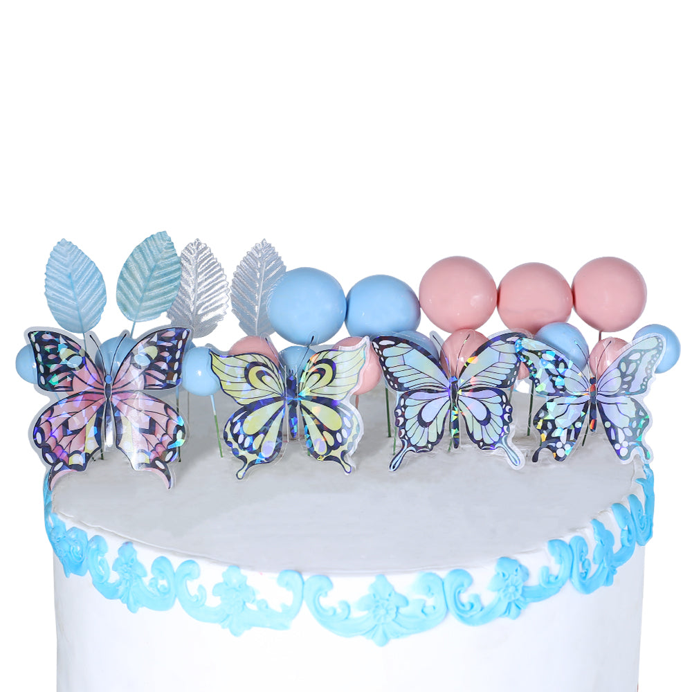 Pink And Blue Faux Ball Topper With Butterfly And Leaves 21Pcs Set