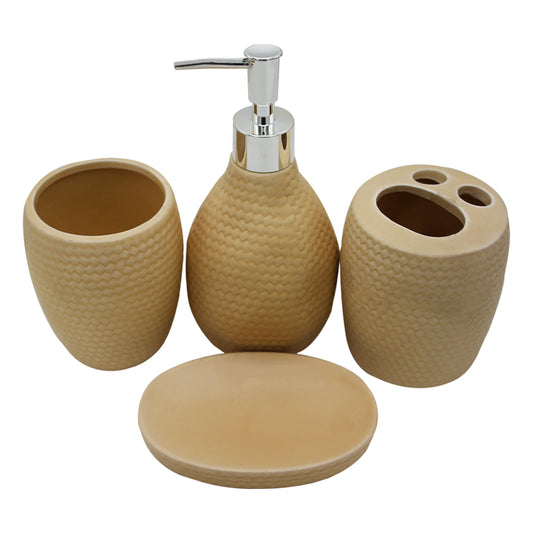 Curved Line Texture 4 Pcs Ceramic Bathroom Accessories Set