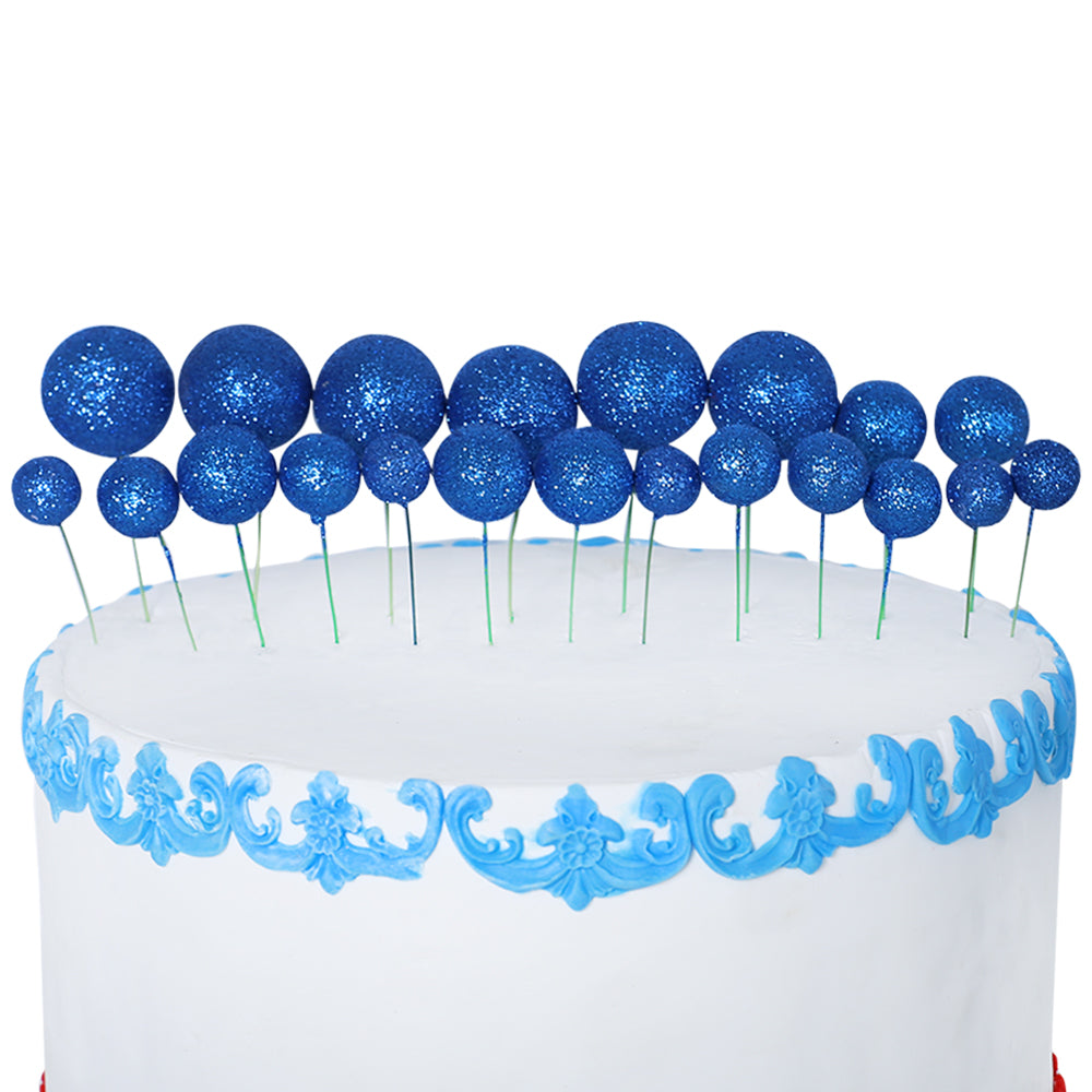 Glitter Dark Blue Ball Cake Topper 20Pcs Set
