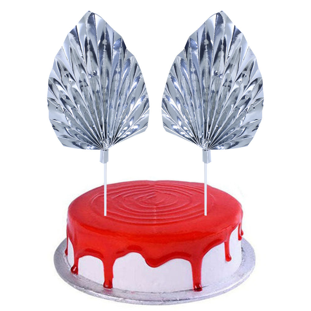 Palm Leave Silver Cake Topper 2Pcs Set