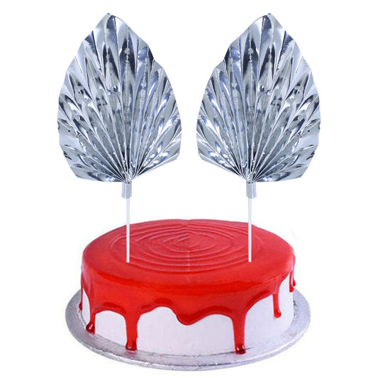 Palm Leave Silver Cake Topper 2Pcs Set