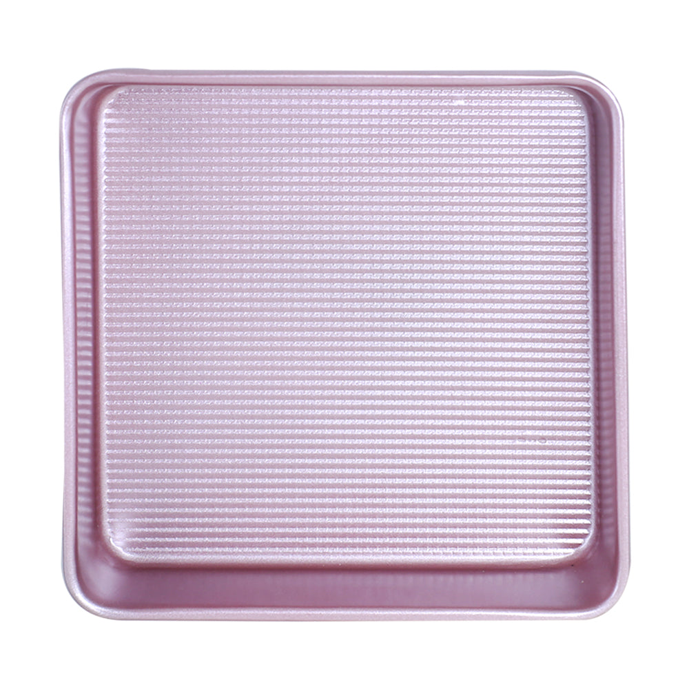 Non-Stick Square Baking Pan With A Textured Ribbed Surface 8Inch (Pink)