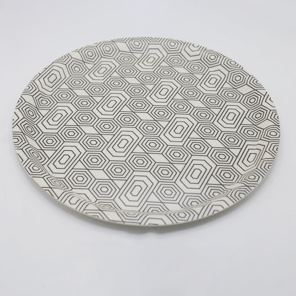Geometric Pattern Bamboo Fibre Round Serving Tray 35cm