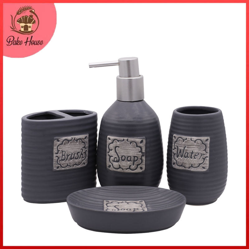 Oval Lines 4 Pcs Ceramic Bathroom Accessories Set