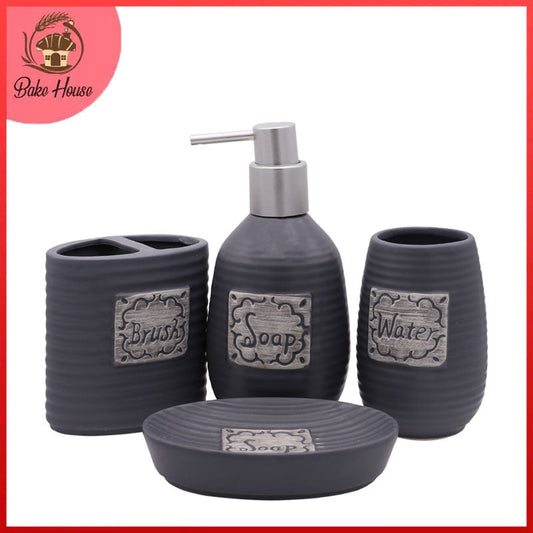 Oval Lines 4 Pcs Ceramic Bathroom Accessories Set