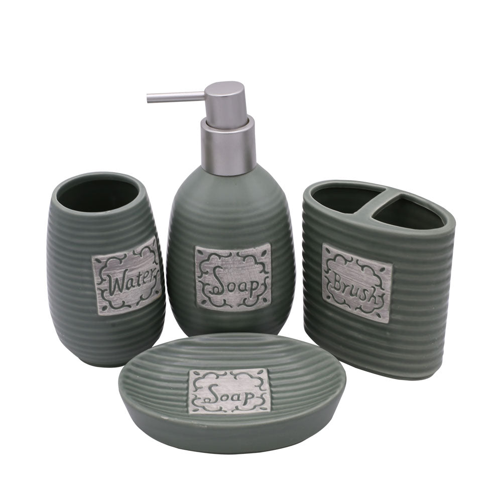 Oval Lines 4 Pcs Ceramic Bathroom Accessories Set