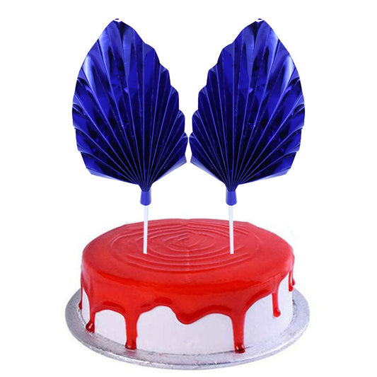 Palm Leave Dark Blue Cake Topper 2Pcs Set