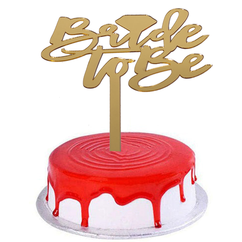 Bride To Be Cake Topper With Diamond Design Golden