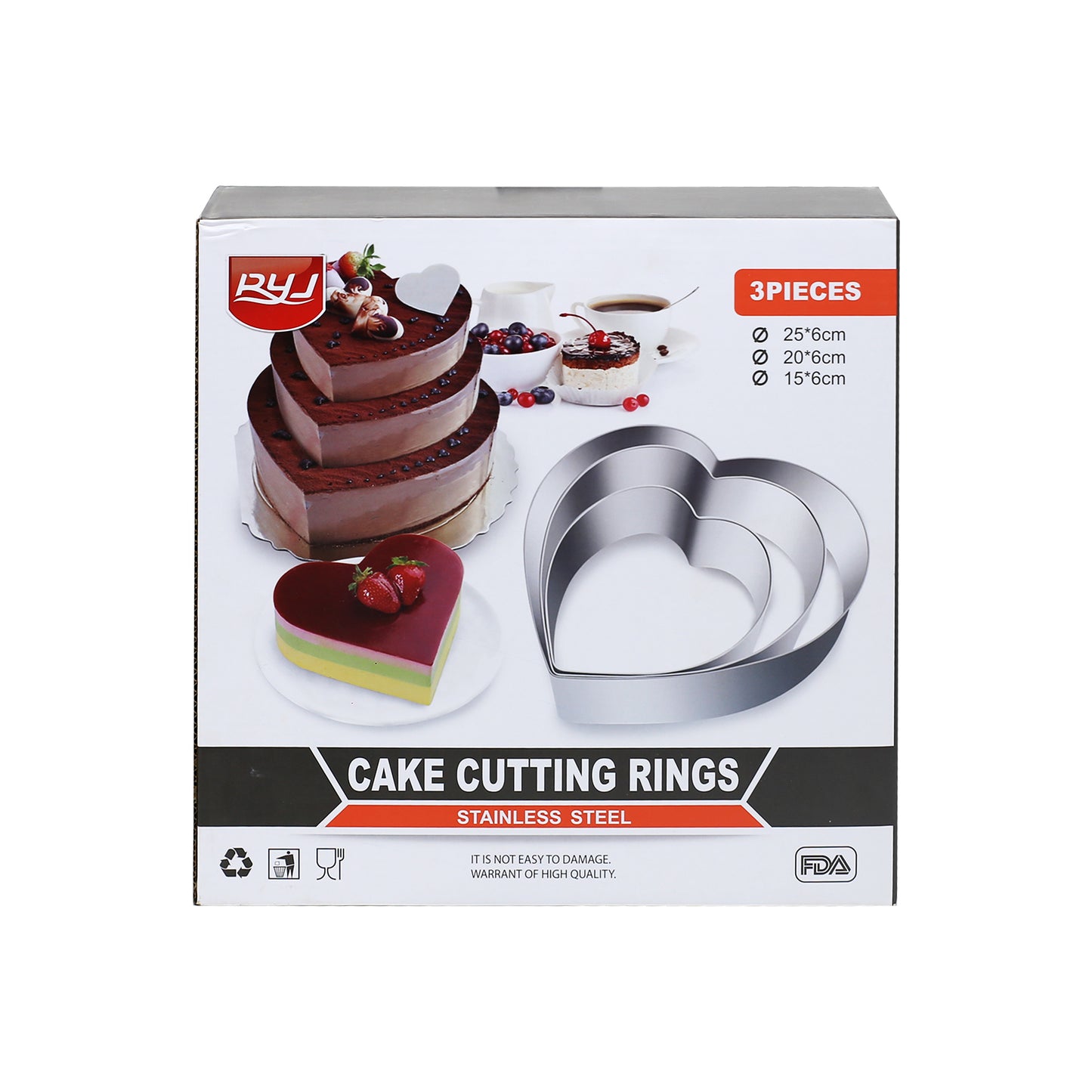 Heart Cake Cutting Ring Stainless Steel Large 3Pcs Set