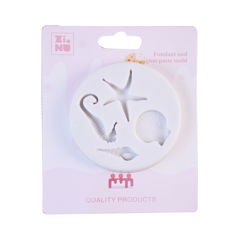 Sea Horse, Starfish And Shell Silicone Fondant Mold 4 Cavity