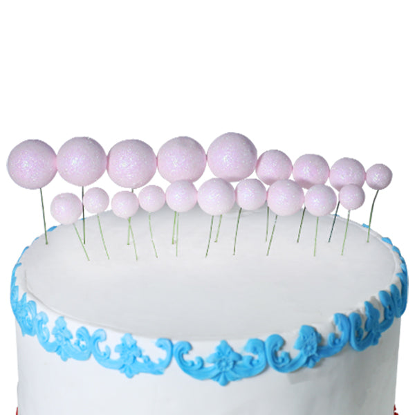 Glitter Baby Pink Ball Cake Topper 20Pcs Set