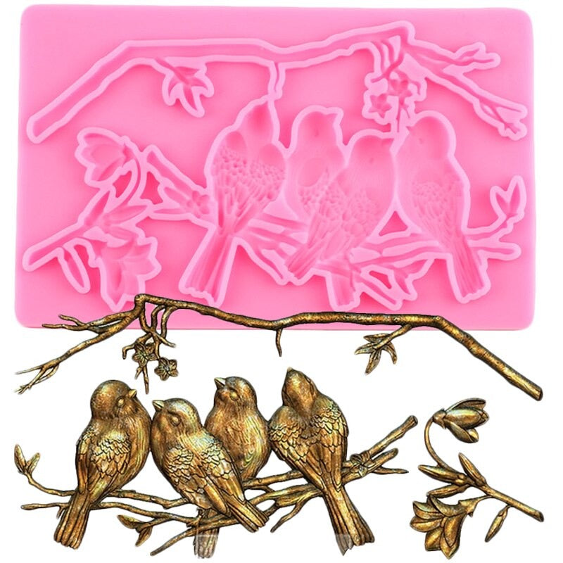 3D Birds Tree Branches Silicone Fondant Mold Bake House The