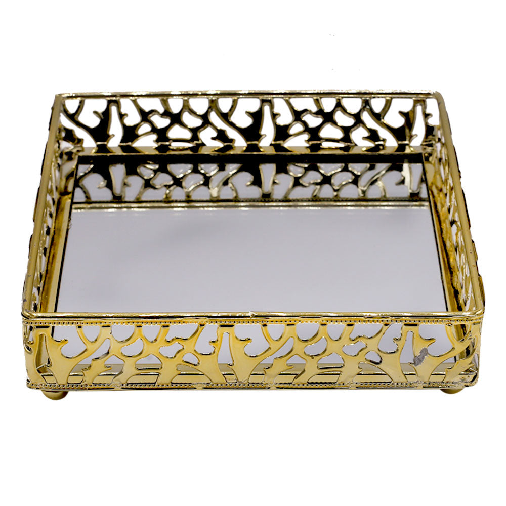 Decorative Cosmetics Organizer Square Mirror Tray