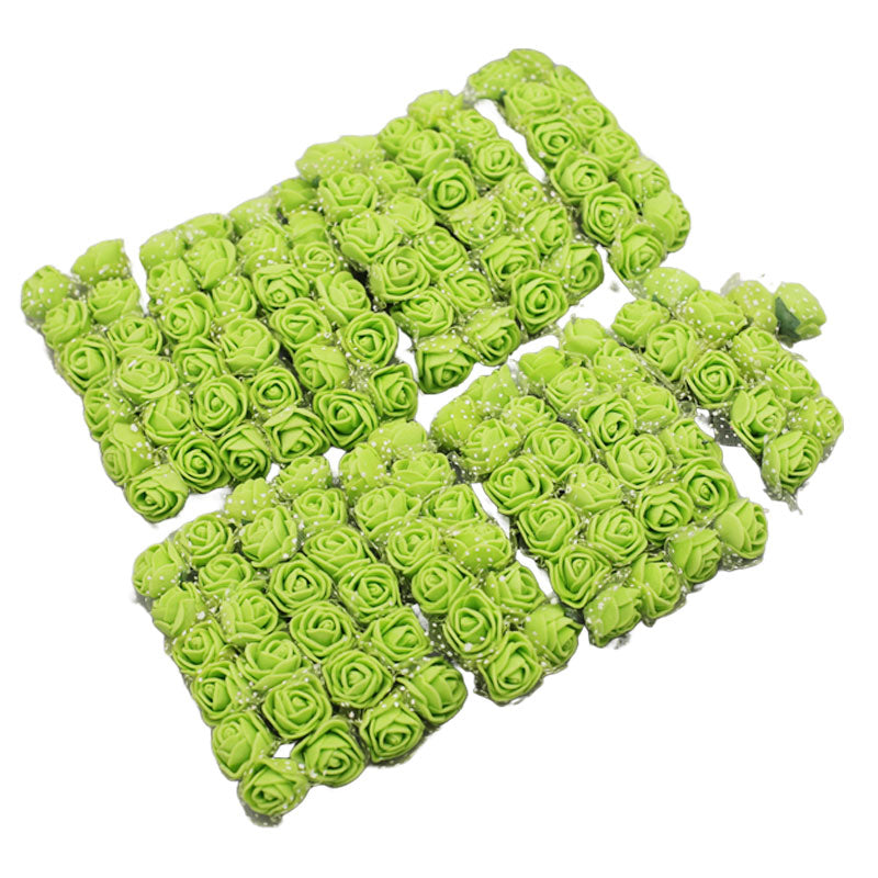 Artificial Paper Small Green Rose Flower Topper 144Pcs set