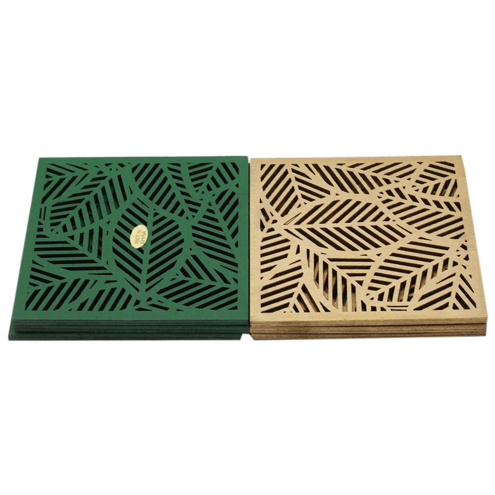 Square Leaf Design Wooden Tea Coasters 6pcs Set