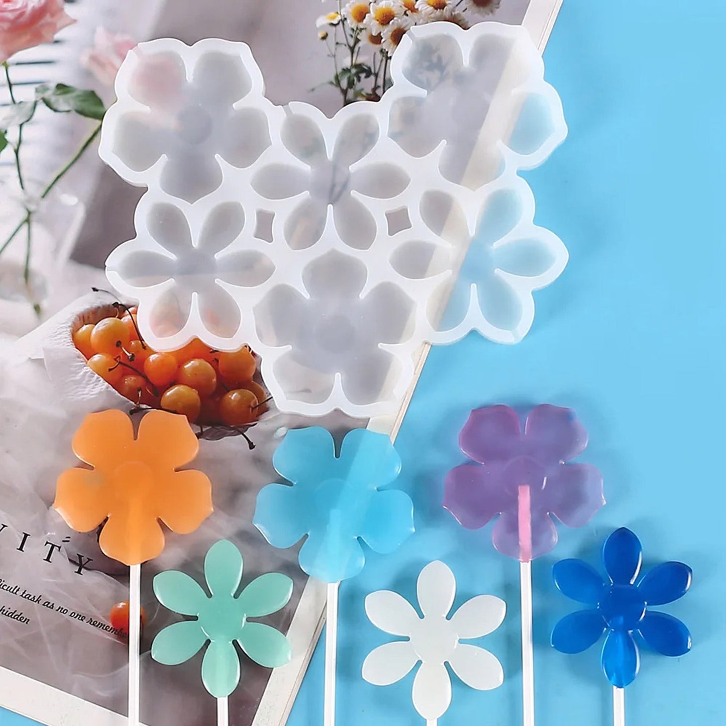 Multi Design Flowers Shape Silicone Lollipop Mold 6 Cavity