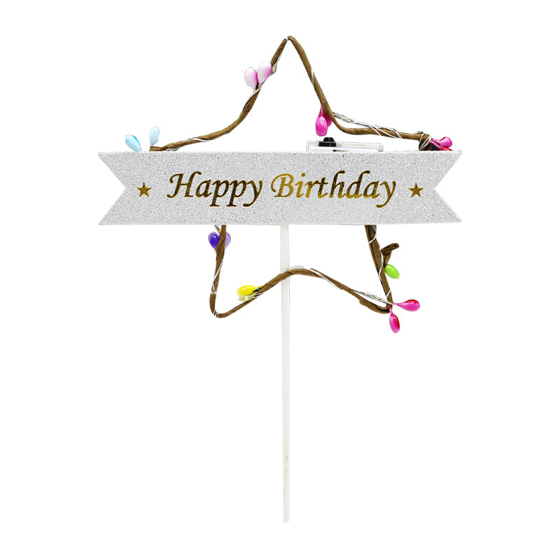Happy Birthday Star Cake Topper With Lights