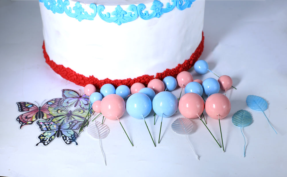 Pink And Blue Faux Ball Topper With Butterfly And Leaves 21Pcs Set