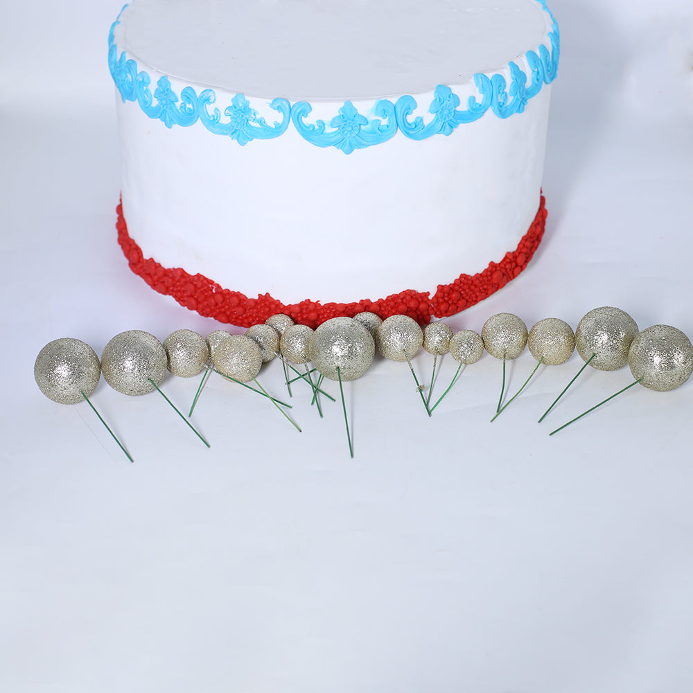 Glitter Silver Shade Ball Cake Topper 20Pcs Set