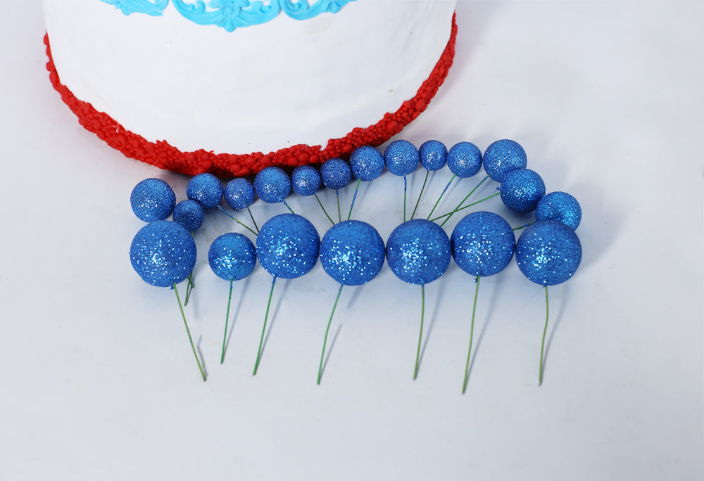 Glitter Dark Blue Ball Cake Topper 20Pcs Set
