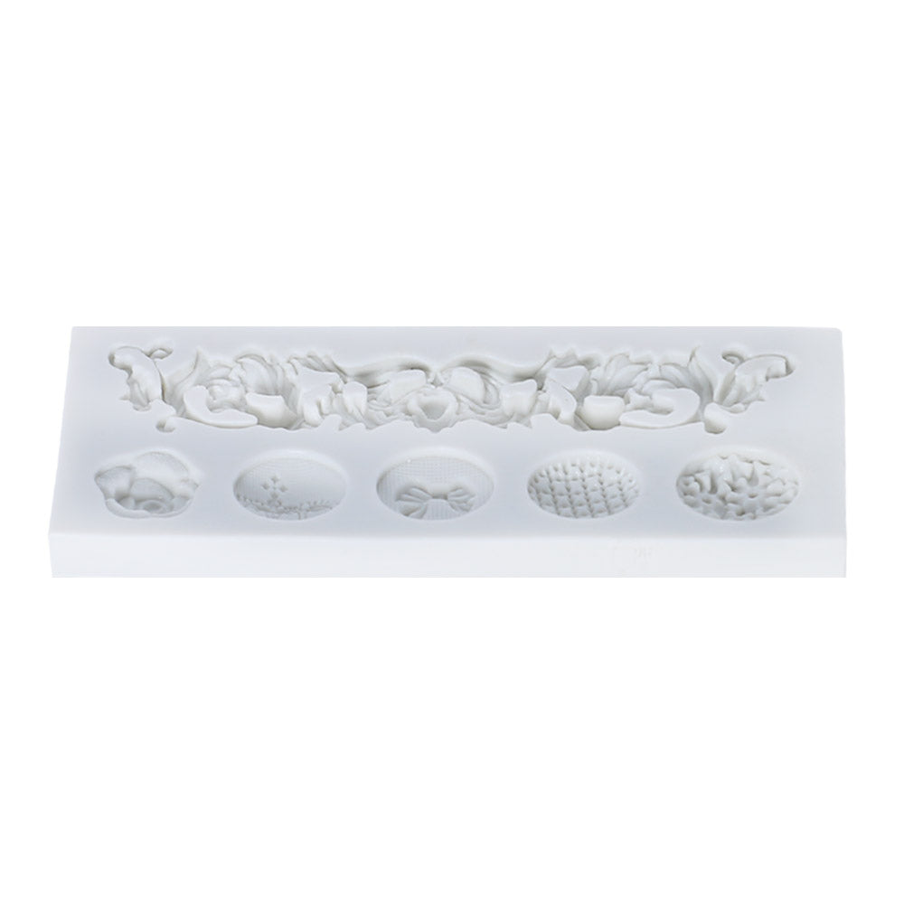 Baroque Scroll Relief Cake Border Silicone Fondant Mold 6 Cavity