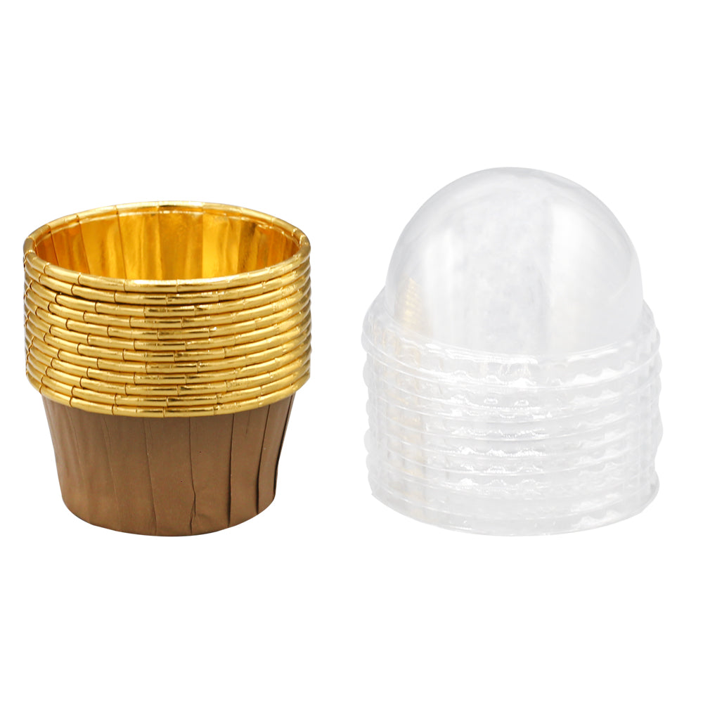 12Pcs Brown Foil Cupcake liner With Plastic Cap