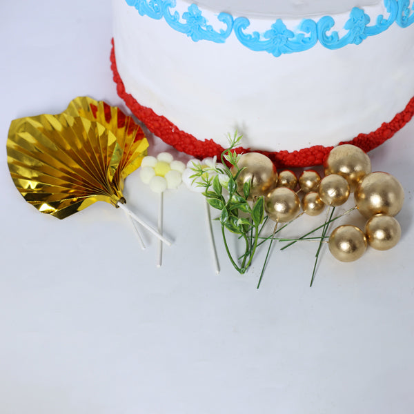 Copper Faux Ball Topper With Palm Leave, And Flower 14Pcs Set