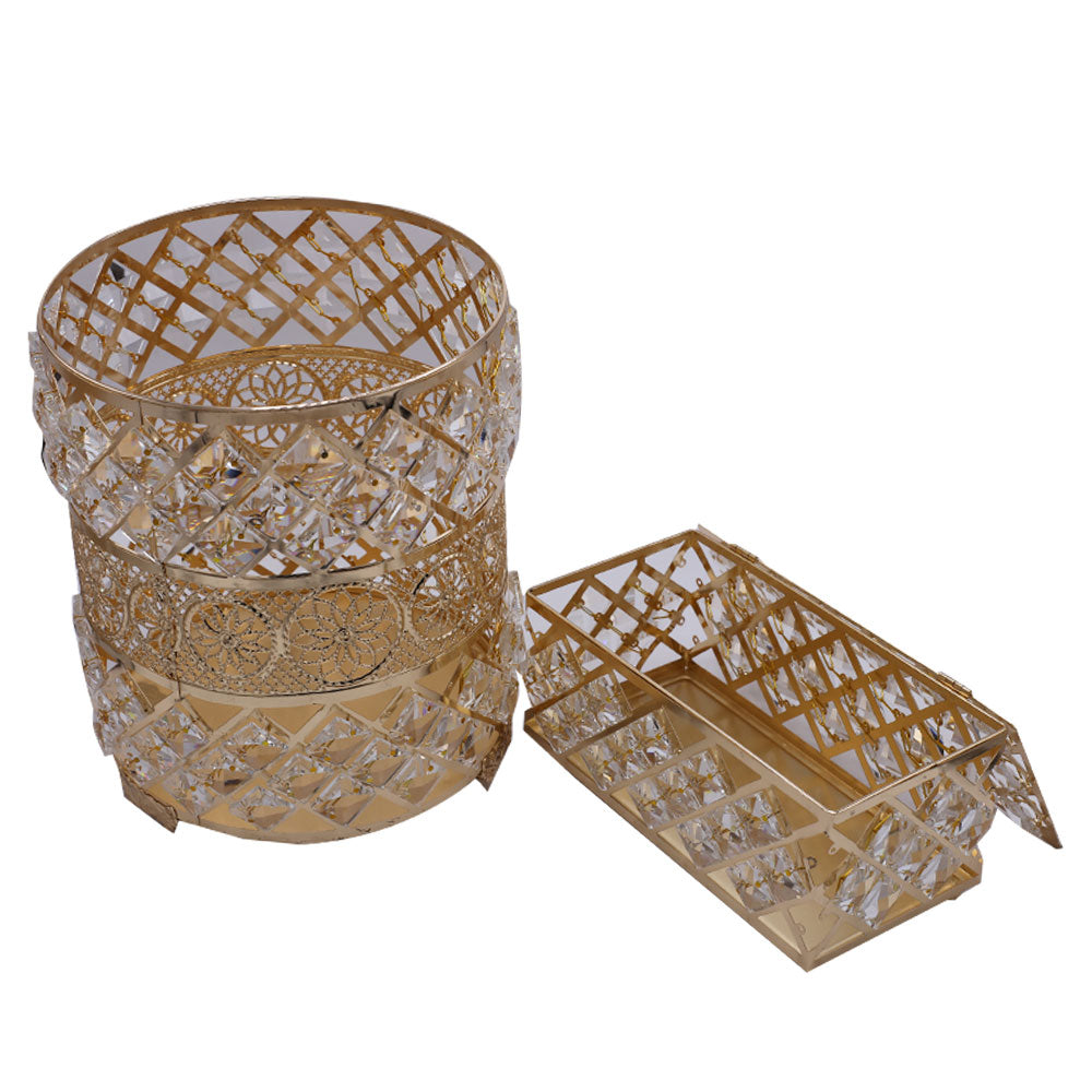 Dimond Stones Design Decor Fancy Dustbin And Tissue Box Holder Set